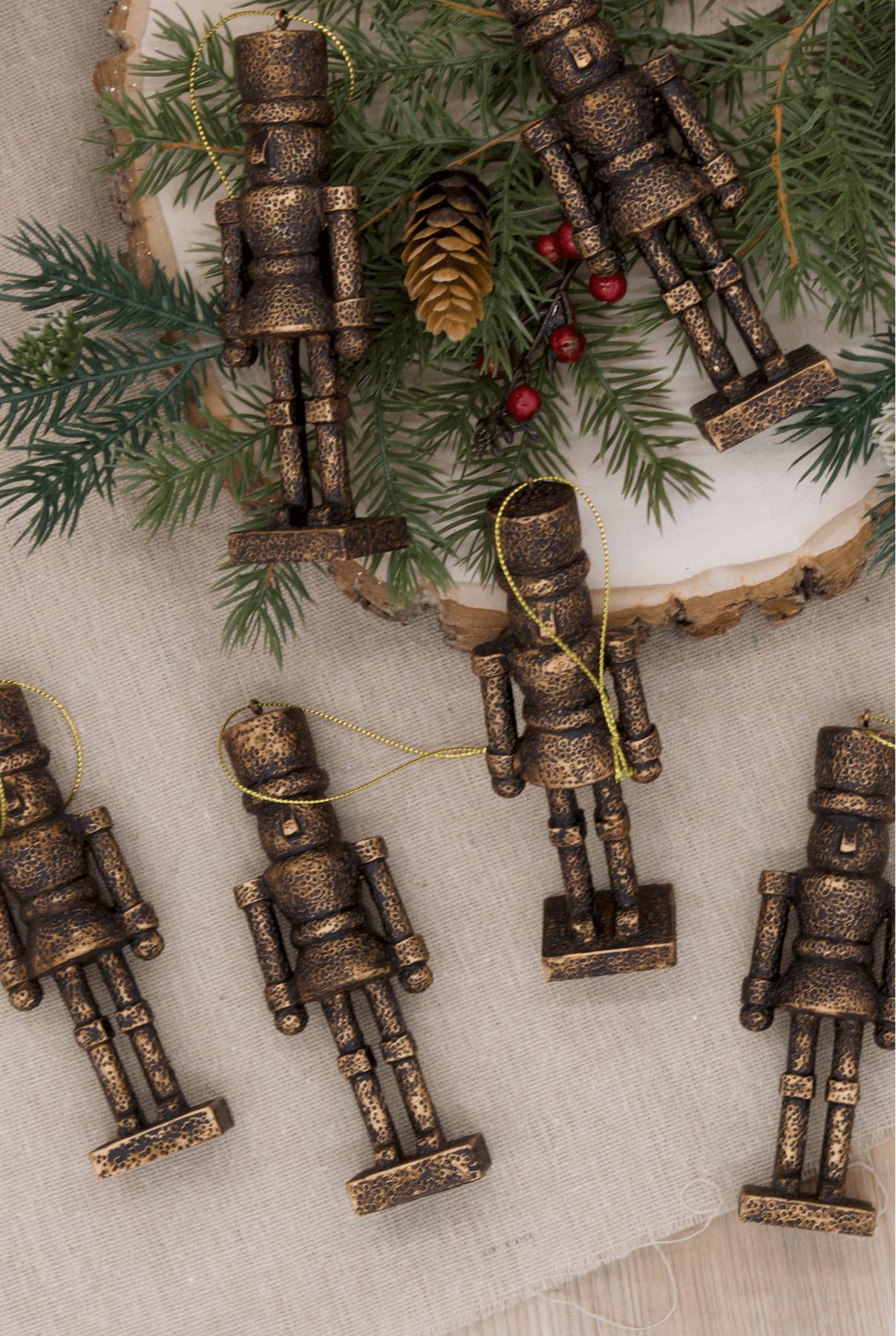 Timeless Elegance: 6-Piece Bronze Nutcracker Glass Ornament Collection"